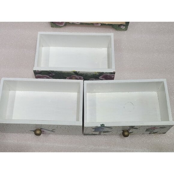 Cottage Core Painted Jewelry Chest Drawers Crackle Birds Flowers Butterfly - Picture 8 of 11